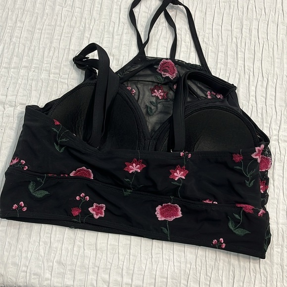 Torrid Black Floral High Neck Bikini Top embroidered floral mesh size 0 large 12 - Picture 6 of 8